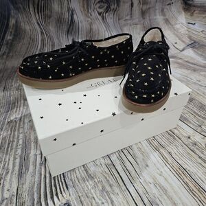 NIB The GREAT. "Scout" Black Shoes with Gold Star Design